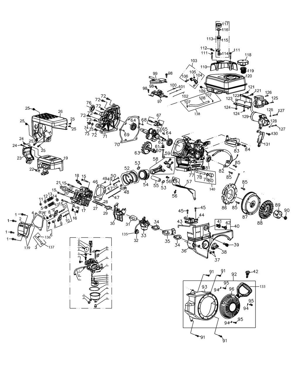 Engine Assembly 370-Sub 2010 And After Diagram and Parts List for 370 2010 & After Cub Cadet Snow Blower